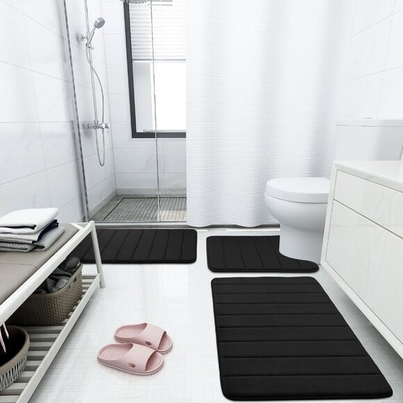 30" x 20" Black Ultra Soft and Non-Slip Bathroom Rugs Water Absorbent Bath Rug - Picture 7 of 9